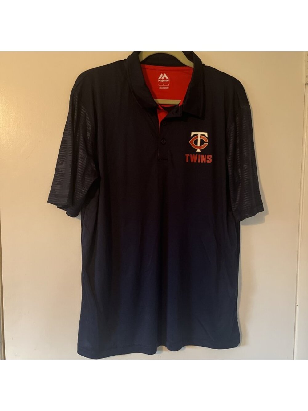 Minnesota Twins Men's Majestic Short Sleeve Polo Shirt large navy blue new